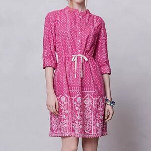 Meadow Rue Anthropologie Anila pink white shirtdress